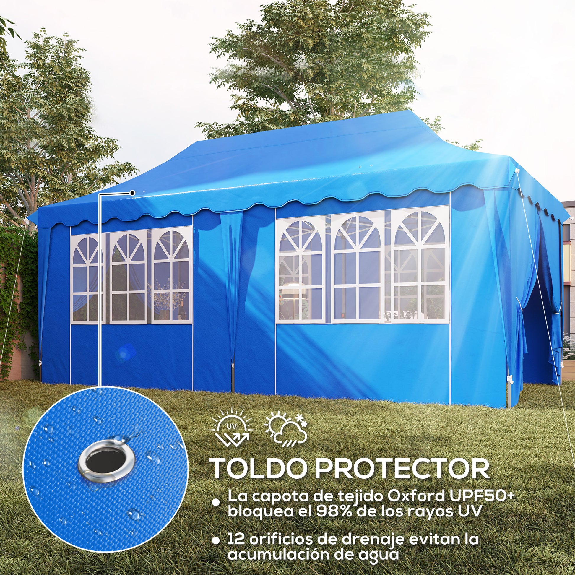Outsunny Carpa Plegable Pop-up 6x3 M Anti-uv Con 6 Paredes Laterales Azul_5