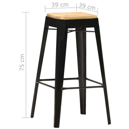 Taburetes De Cocina 4 Unidades Madera Maciza De Mango Negro_5