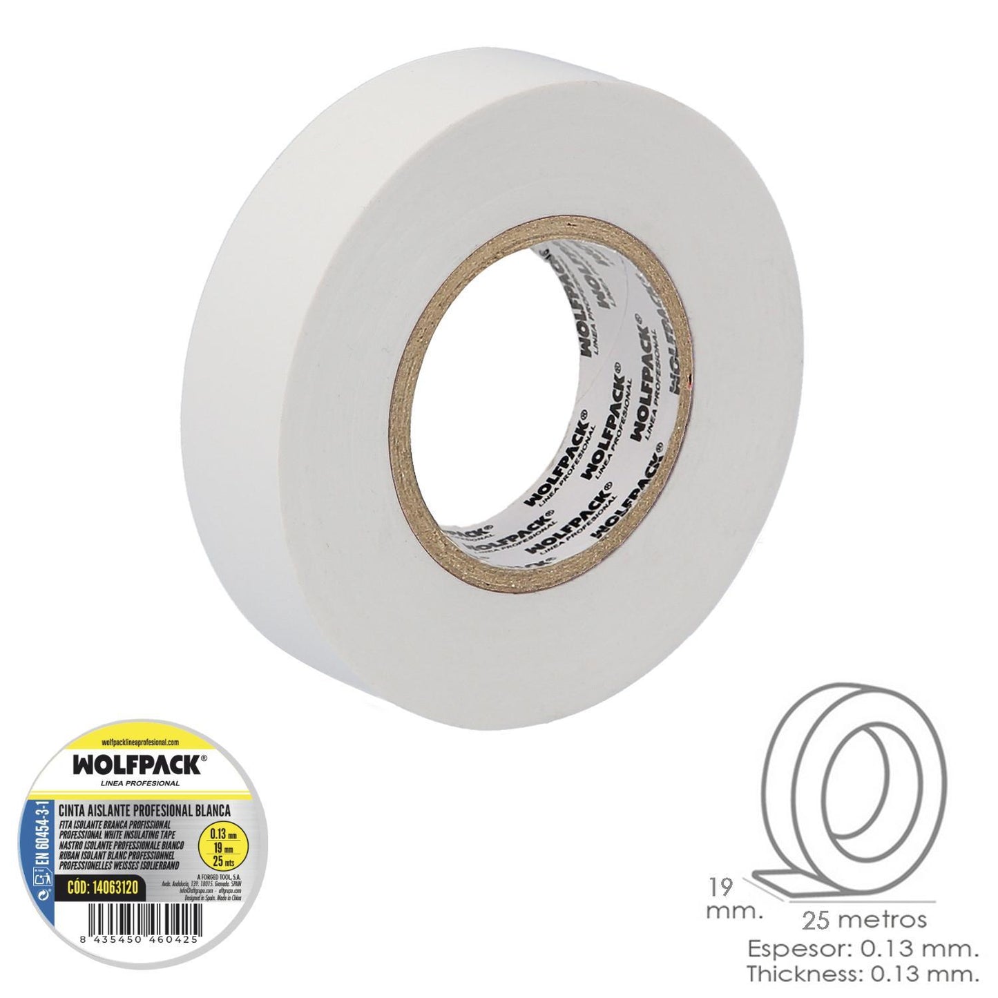 Cinta Aislante Profesional Blanca Espesor 0.13 Mm. Ancho 19 Mm. Rollo 25 Metros Cinta Electricista, Cinta Aislante Cables_0