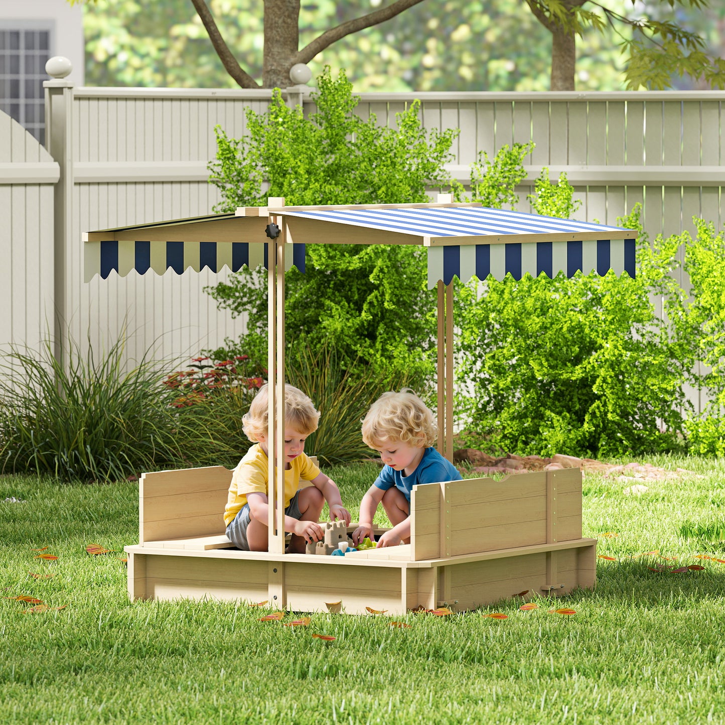 Outsunny Arenero Para Niños De Madera Con Toldo Ajustable 106x106x115 Cm_1
