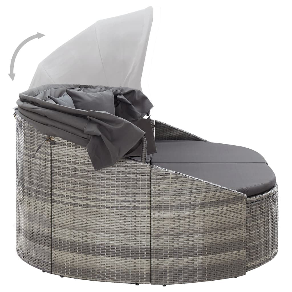 Vidaxl Tumbona De Jardín Con Dosel De Ratán Sintético Gris_4