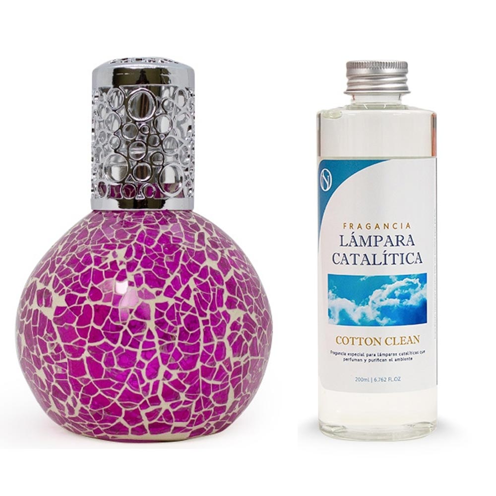 Lámpara Catalítica Mosaico Fucsia + Fragancia Cotton Clean 200 Ml - Elimina Malos Olores, Impurezas Y Perfuma_0