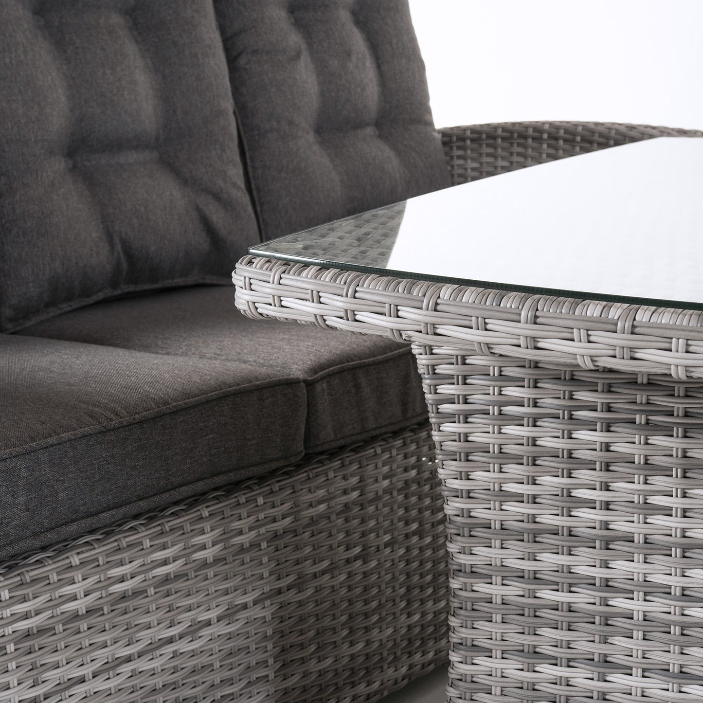 Conjunto De Sofás Sofa 3 Plazas, 2 Sofás Individuales, Aluminio Y Ratán Sintético Plano, Color Blanco Grisáceo, 80 X 140 X 67 Cm_3