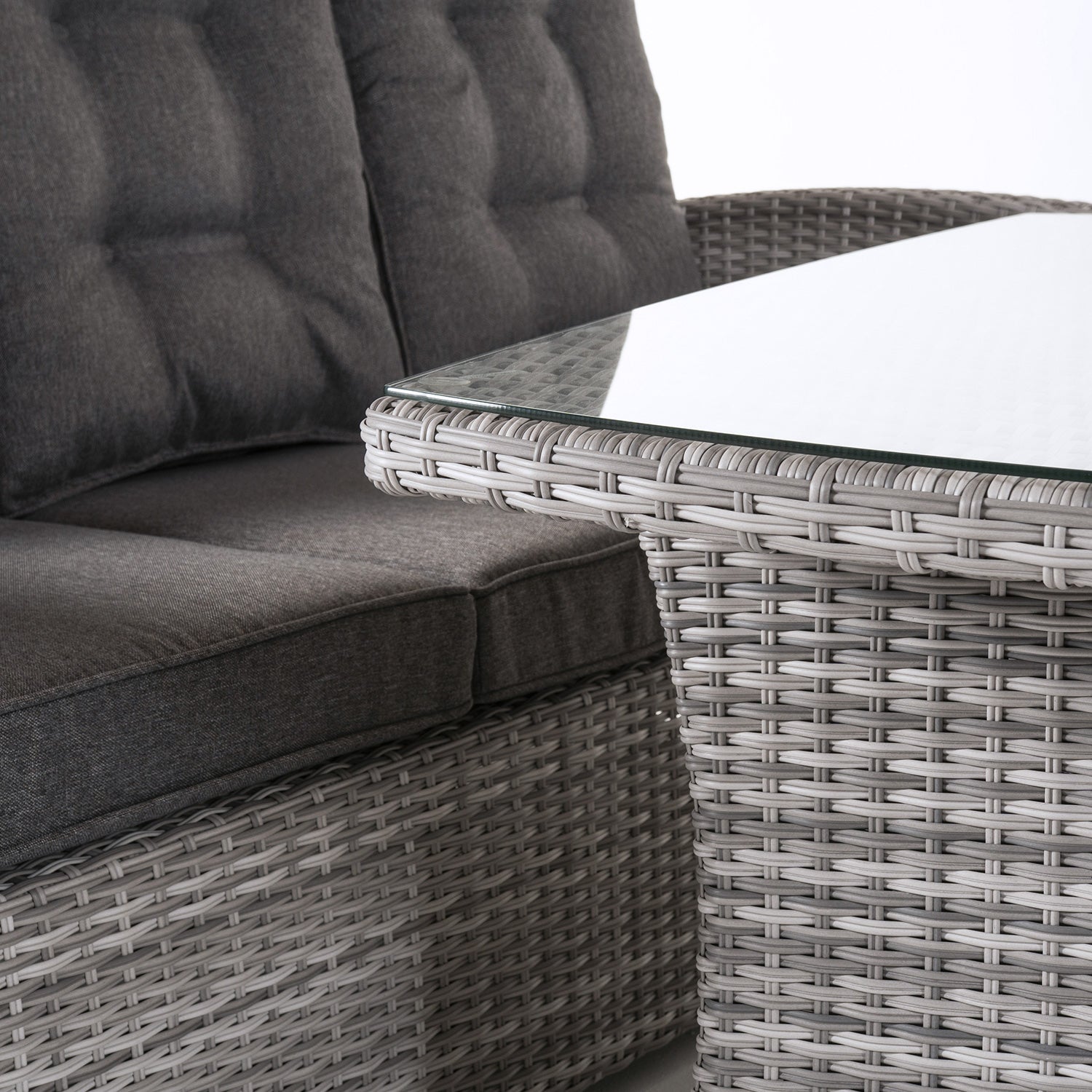 Conjunto De Sofás Sofa 3 Plazas, 2 Sofás Individuales, Aluminio Y Ratán Sintético Plano, Color Blanco Grisáceo, 80 X 140 X 67 Cm_3