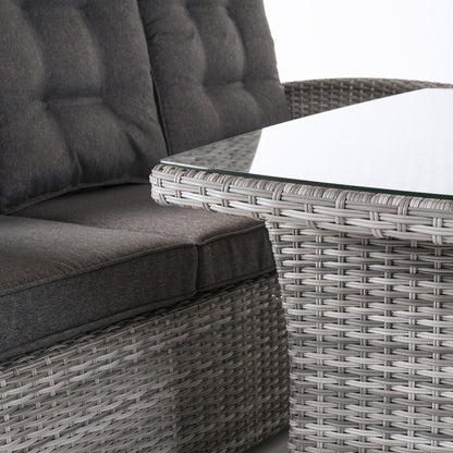 Conjunto De Sofás Sofa 3 Plazas, 2 Sofás Individuales, Aluminio Y Ratán Sintético Plano, Color Blanco Grisáceo, 80 X 140 X 67 Cm_3