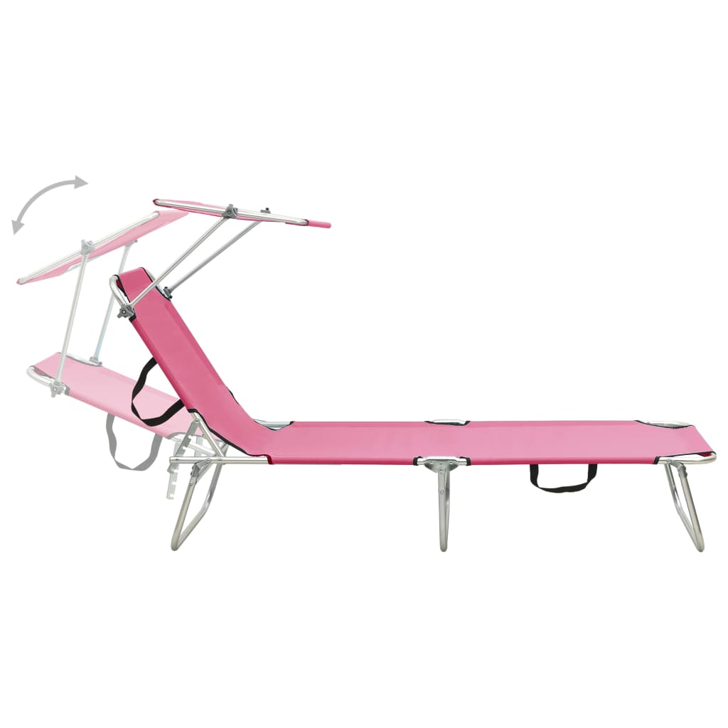 Tumbona Plegable Con Toldo Aluminio Rosa_3
