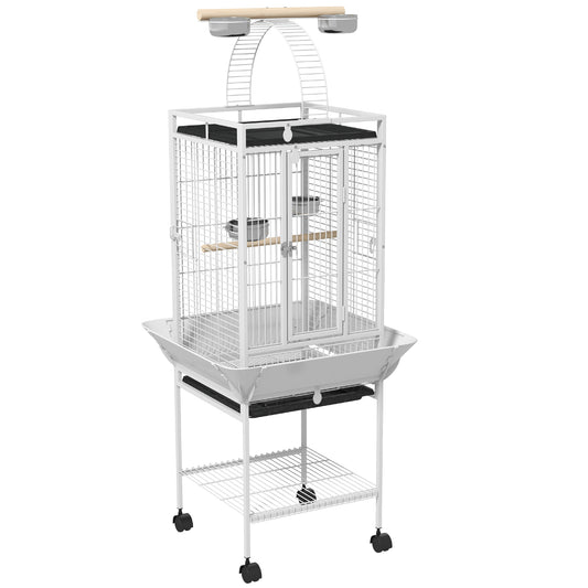 Pawhut Jaula Para Loros Con Ruedas Perchas Comederos 62,5x62,5x156 Cm Blanco_0