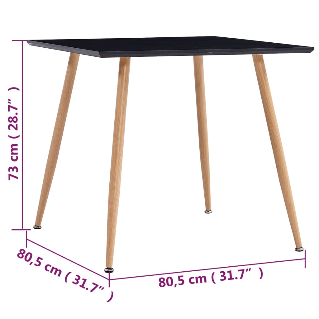 Mesa De Comedor Mdf Negro Y Color Roble 80,5x80,5x73 Cm_2