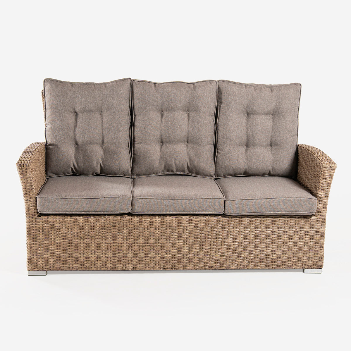 Sofá Para Jardín, 3 Plazas, Color Natural, Aluminio Y Rattán Sintético, Tamaño:80x170x93 Cm,cojines Marrón Incluidos_3