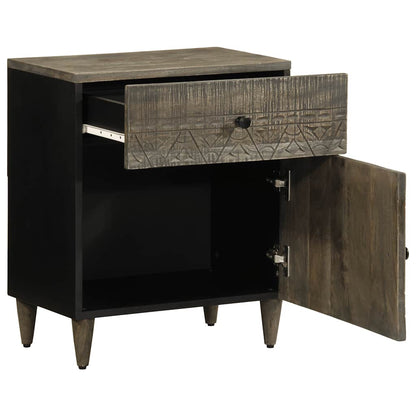 Mesita De Noche Madera Maciza De Mango Gris Claro 50x33x60 Cm_1