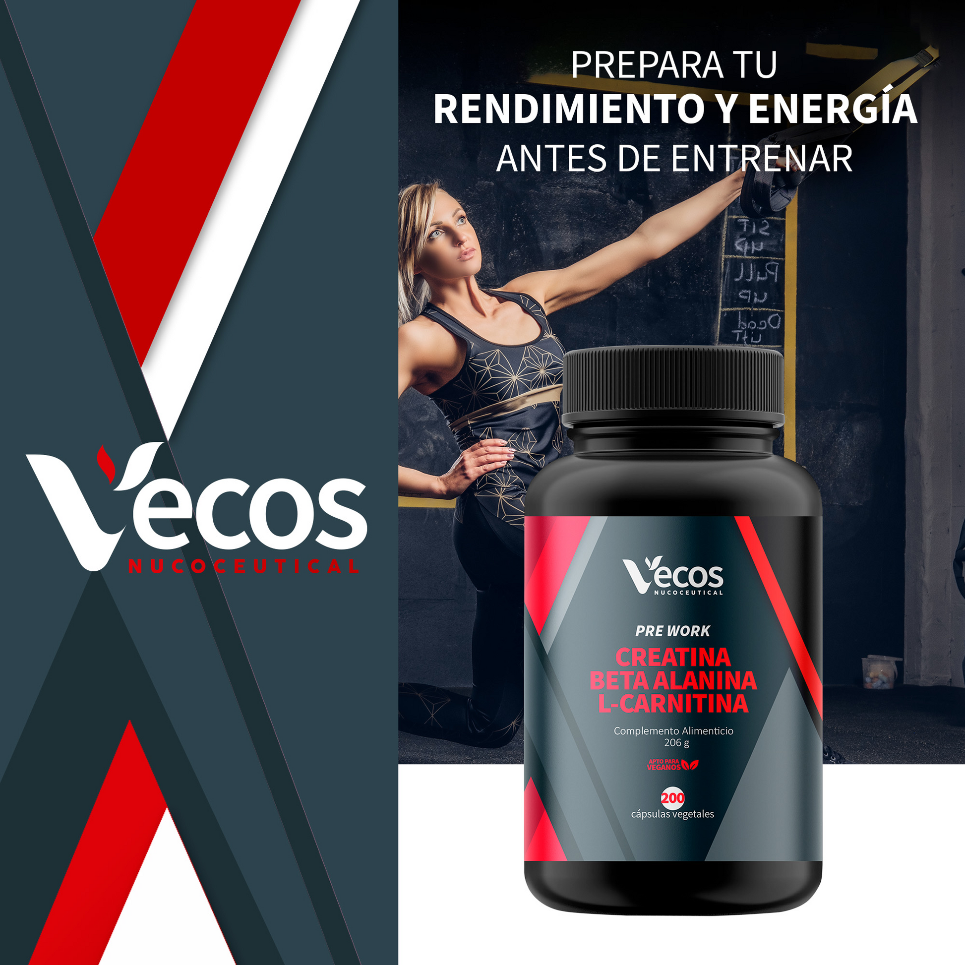 Creatina + Beta Alanina + L-carnitina Vecos 200 Cápsulas | Fuerza, Resistencia Y Rendimiento_1