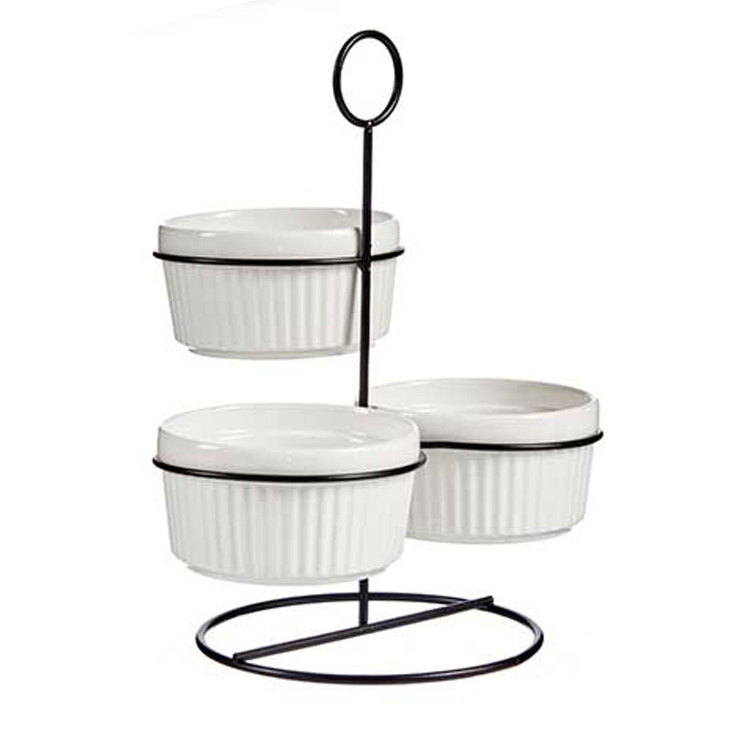 Set 3 Bols Redondos Blancos Con Estante  Colección Vessia