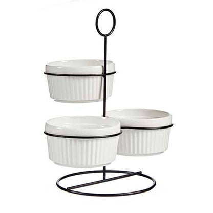 Set 3 Bols Redondos Blancos Con Estante  Colección Vessia