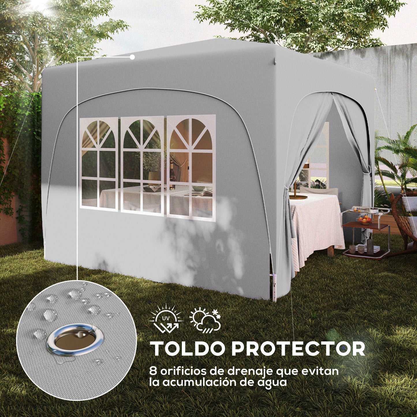 Outsunny Carpa Plegable 3x3 M Con Altura Ajustable 4 Laterales Upf50+ Gris_5
