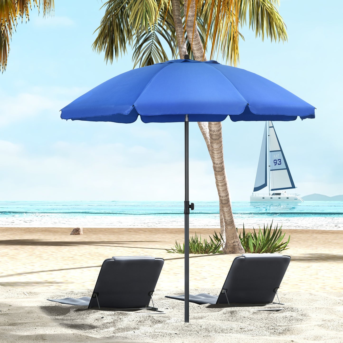 Outsunny Sombrilla De Playa Grande Ø180 Cm Con Ángulo Ajustable Azul_1