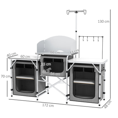Outsunny Mueble De Cocina Para Camping Con 3 Mesas 172x48x130 Cm Gris_2