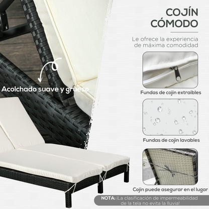 Outsunny Tumbona De Ratán 2 Plazas Con Cojines Acolchados Respaldo Regulable 220_5