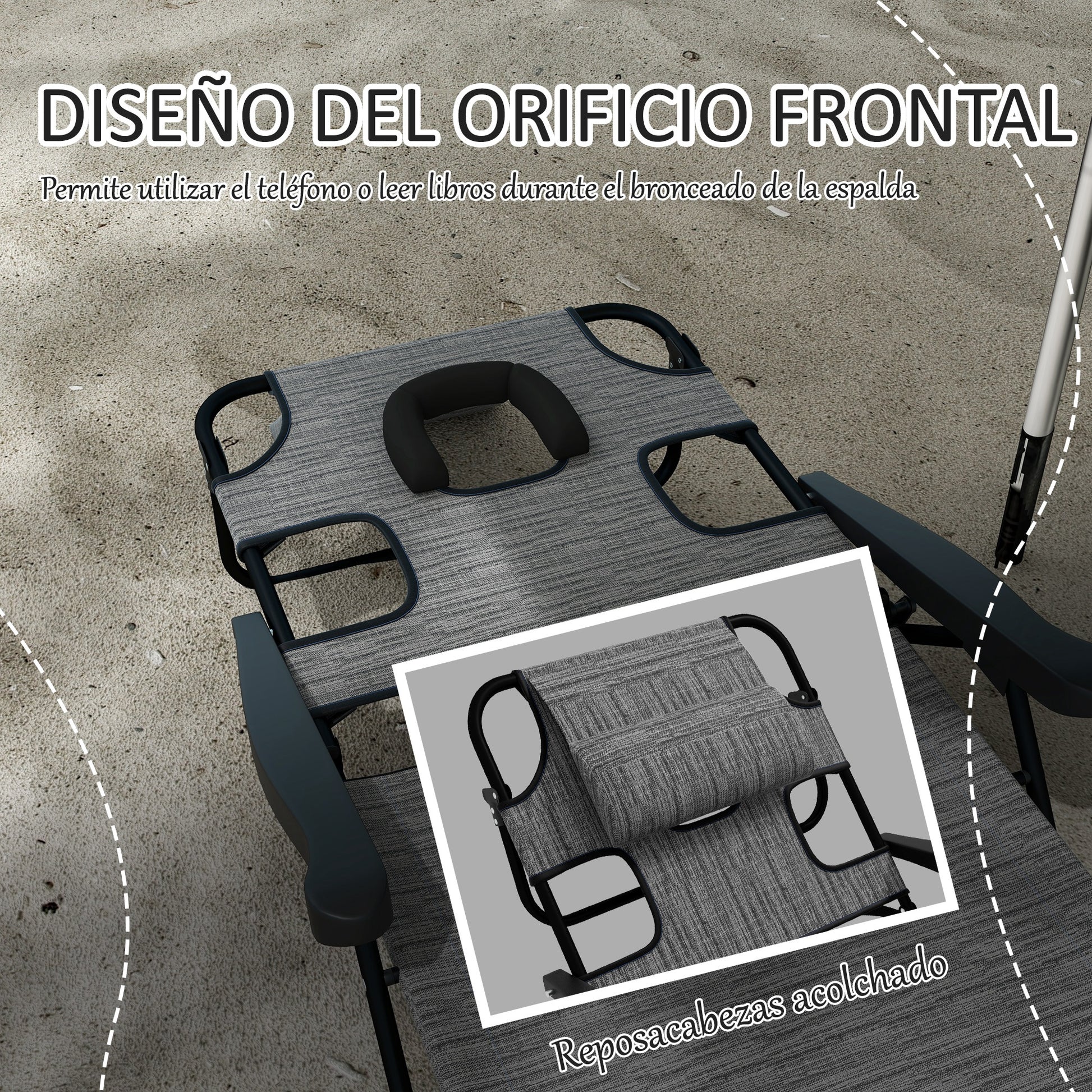 Outsunny 2 Tumbonas Plegables Con Respaldo Ajustable 194x72x31 Cm Gris_3
