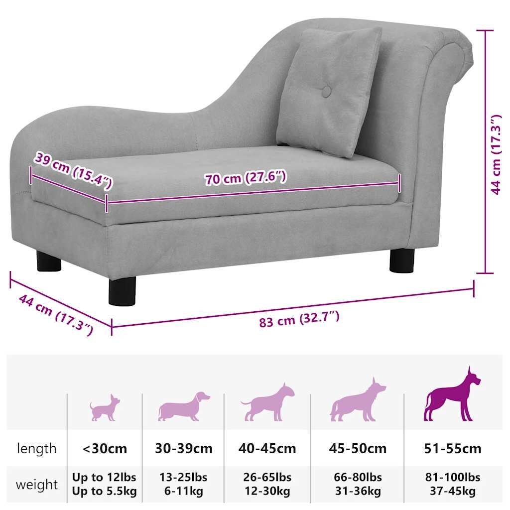 Vidaxl Sofá Para Perros Con Almohada Gris Felpa 83x44x44 Cm_2