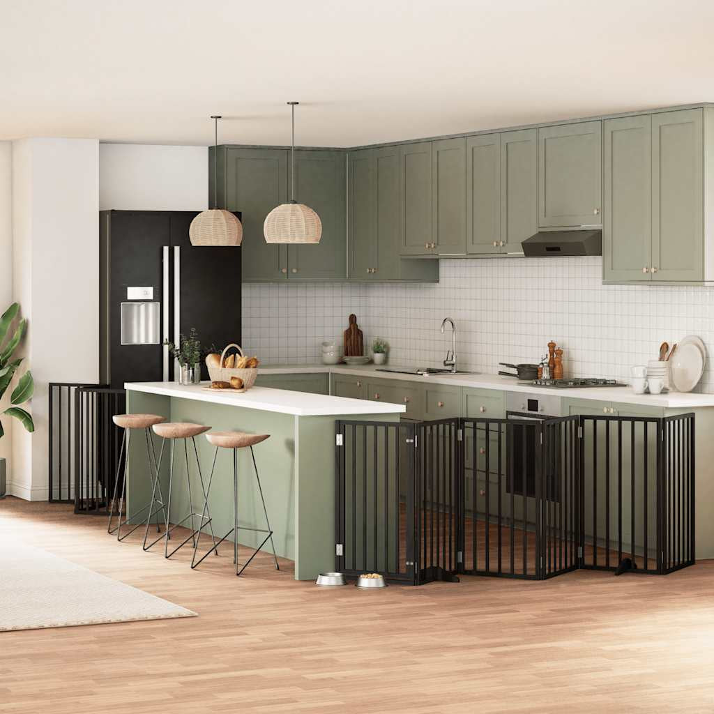Vidaxl Puerta De Perros Plegable 15 Paneles Madera Álamo Negra 750 Cm_1