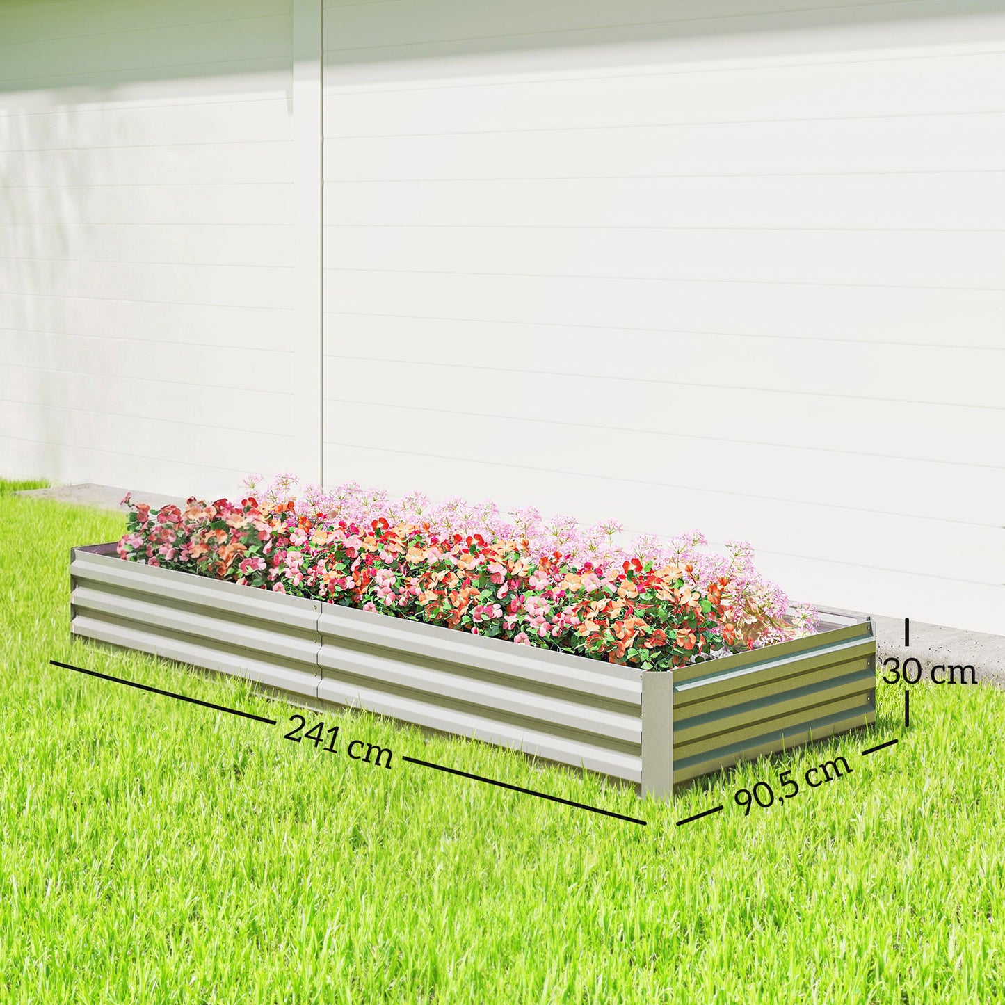 Outsunny Jardinera Exterior Grande De Acero Galvanizado Con Base Abierta Plata_2