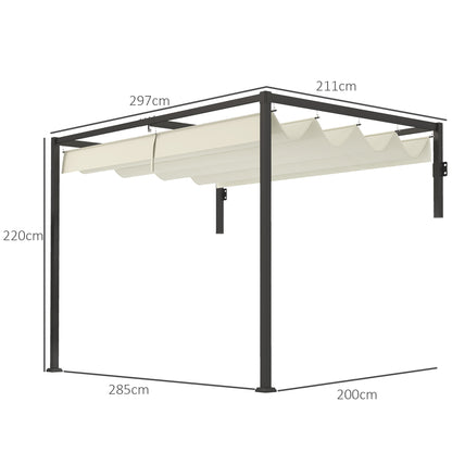 Outsunny Pérgola Con Techo Retráctil 3x2 M Con Tela De Poliéster Crema_2
