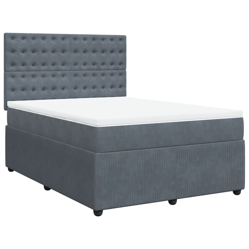 Cama Box Spring Con Colchón Terciopelo Gris Oscuro 140x190 Cm / Vetonek_1