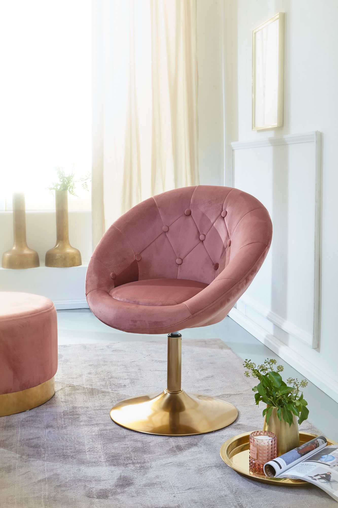 Silla Terciopelo Rosa / Dorado Giratoria_2