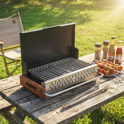 Outsunny Barbacoa De Carbón Plegable 50,5x34x33 Cm Con Bandeja Extraíble_1