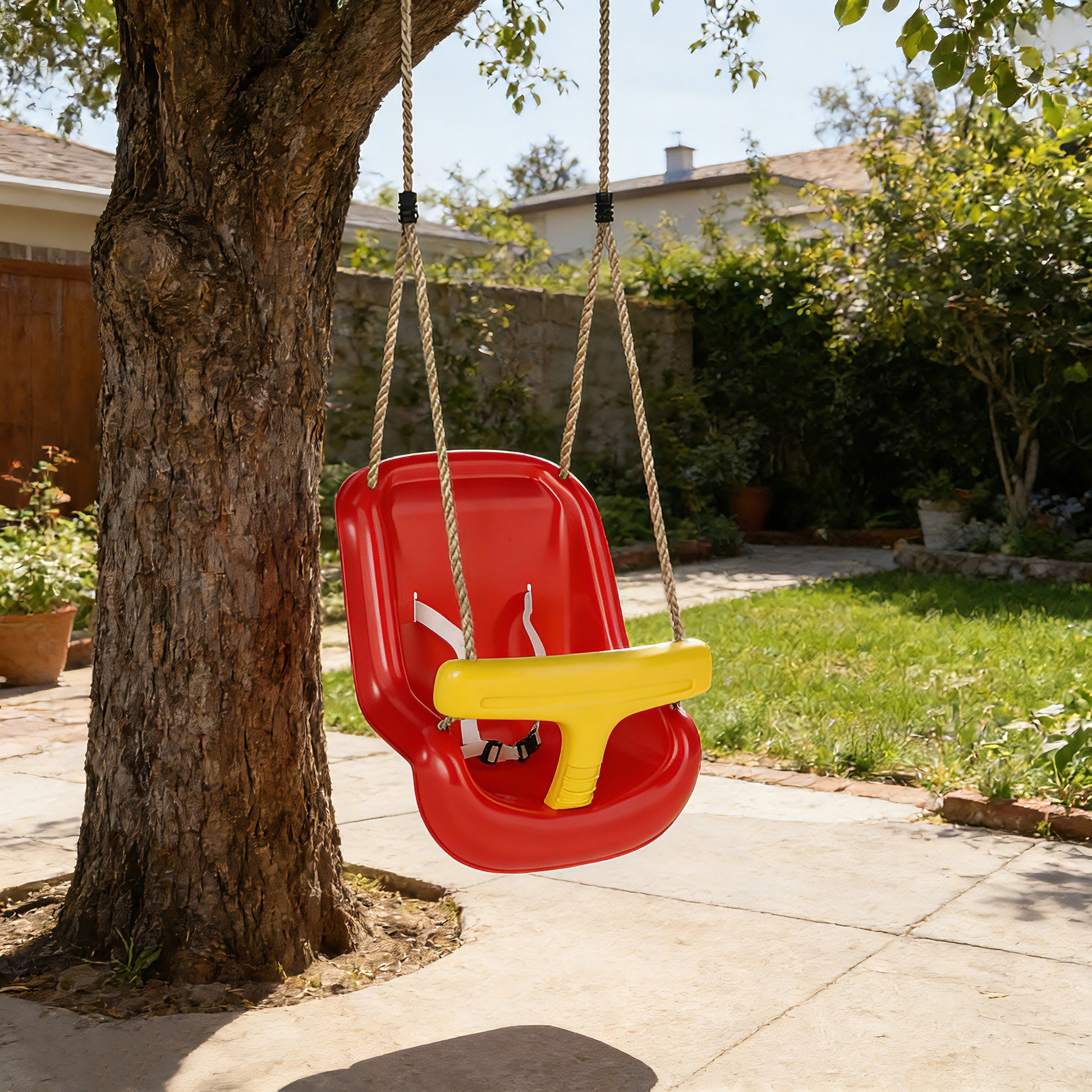 Aiyaplay Columpio Infantil Cuerda Ajustable Con Respaldo Alto Barandilla Rojo_1