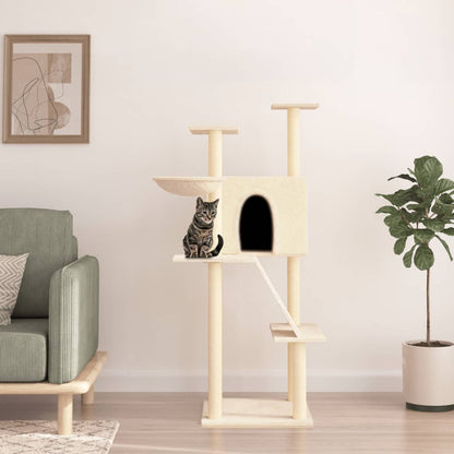 Rascador Para Gatos Con Postes De Sisal Color Crema 143 Cm_1