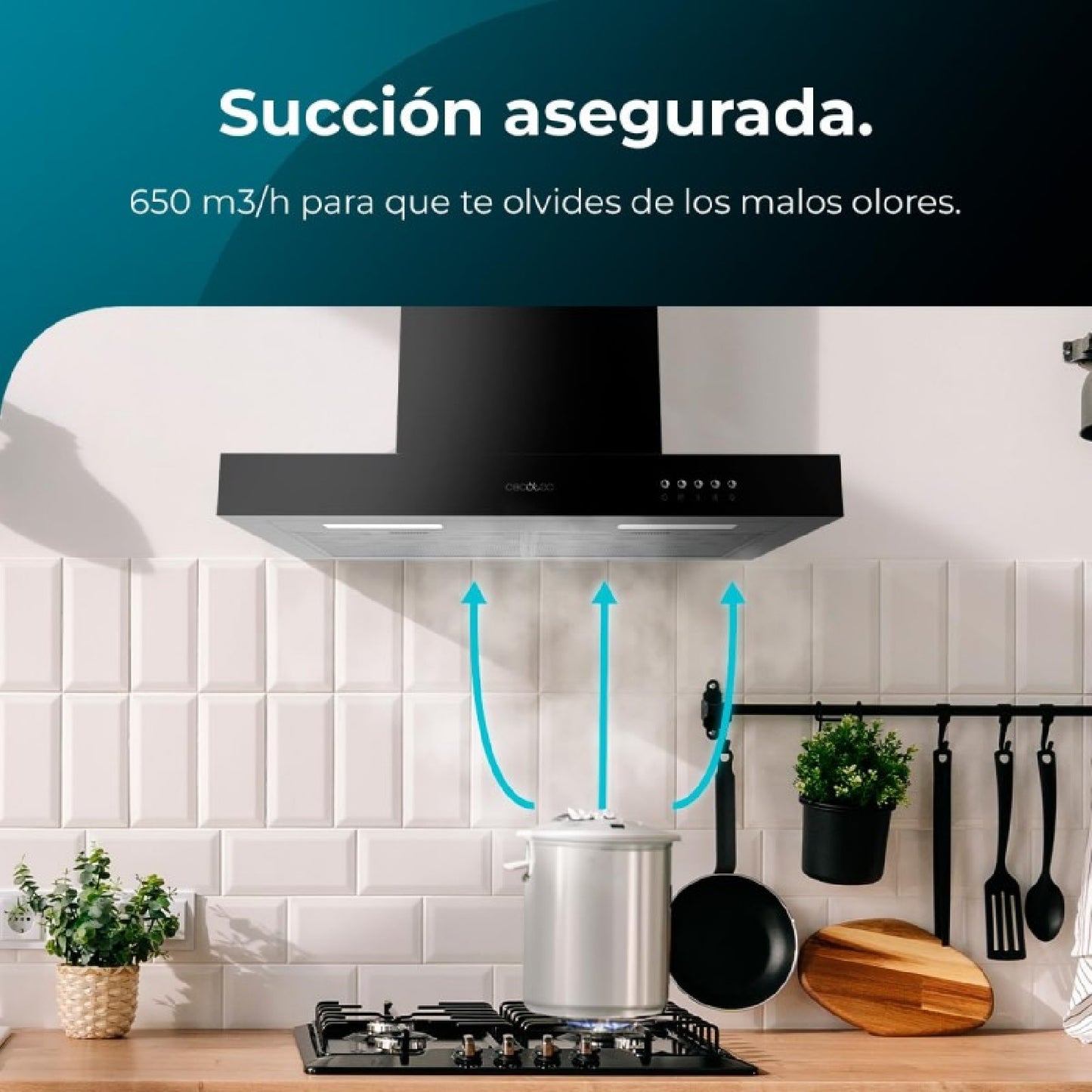 Campana Extractora 60 Cm Bolero Flux Tm 606500 Black A. Motor 165w, Decorativa Con Acabado Inox, Succión 650m3/h, Control Mecánico, 3 Niveles De Pot_1
