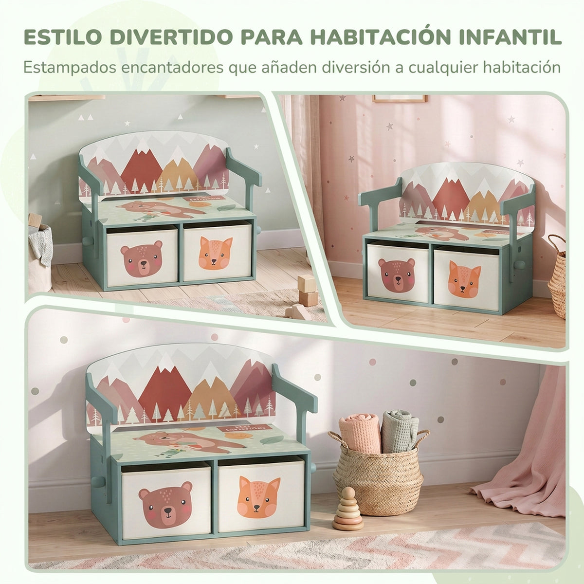 Aiyaplay Banco Infantil Convertible 3 En 1 Juego De Mesa Y Silla Verde_5