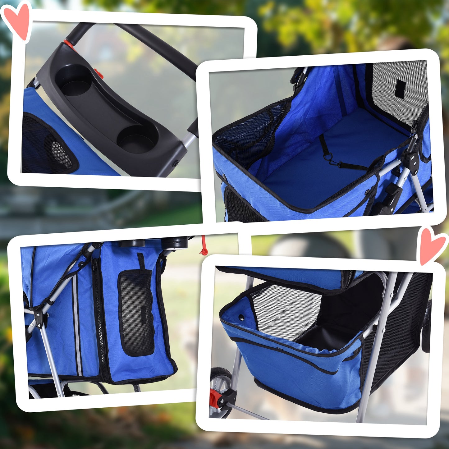 Pawhut Carrito Para Perros Plegable Con Toldo Ajustable 75x45x97 Cm Azul_3