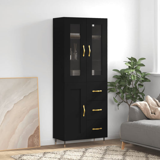 Aparador Alto Madera Contrachapada Negro 69,5x34x180 Cm_0
