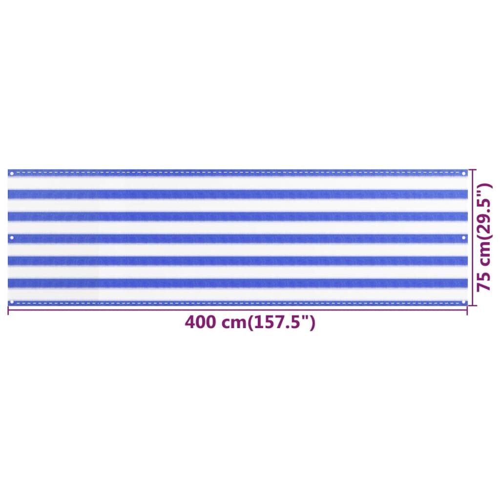 Vidaxl Toldo Para Balcón Hdpe Azul Y Blanco 75x400 Cm_4