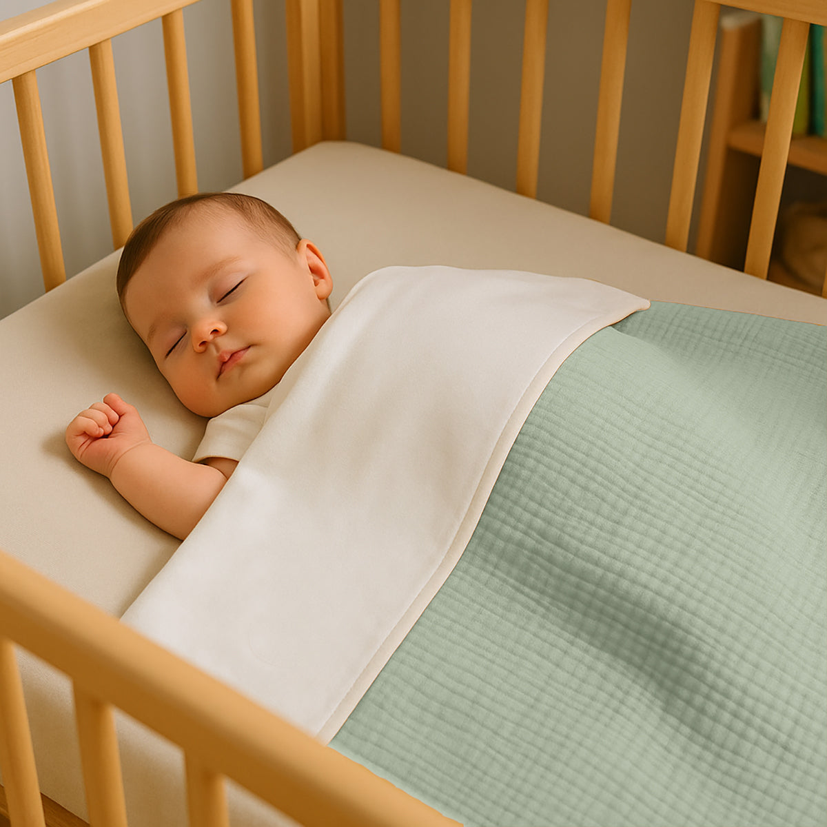 Manta De Algodón Orgánico Rex Blanca Y Verde