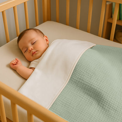 Manta De Algodón Orgánico Rex Blanca Y Verde