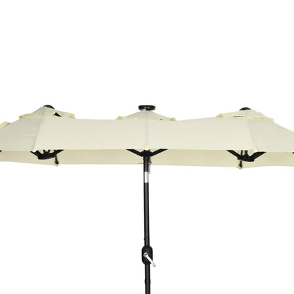 Outsunny Sombrilla Doble Con Luces Led 280x146x227 Cm Inclinación De 45° Beige_3