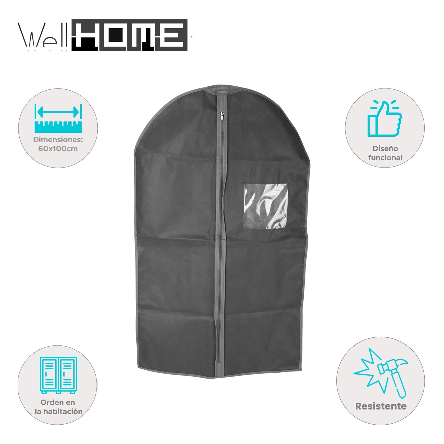 Well Home Bolsa De Traje No Tejida De Alta Calidad Con Cremallera Y Ventana - 60x100cm En Gris Oscuro_1