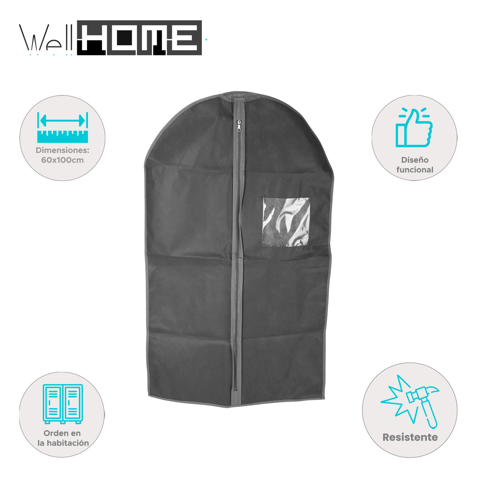 Well Home Bolsa De Traje No Tejida De Alta Calidad Con Cremallera Y Ventana - 60x100cm En Gris Oscuro_1