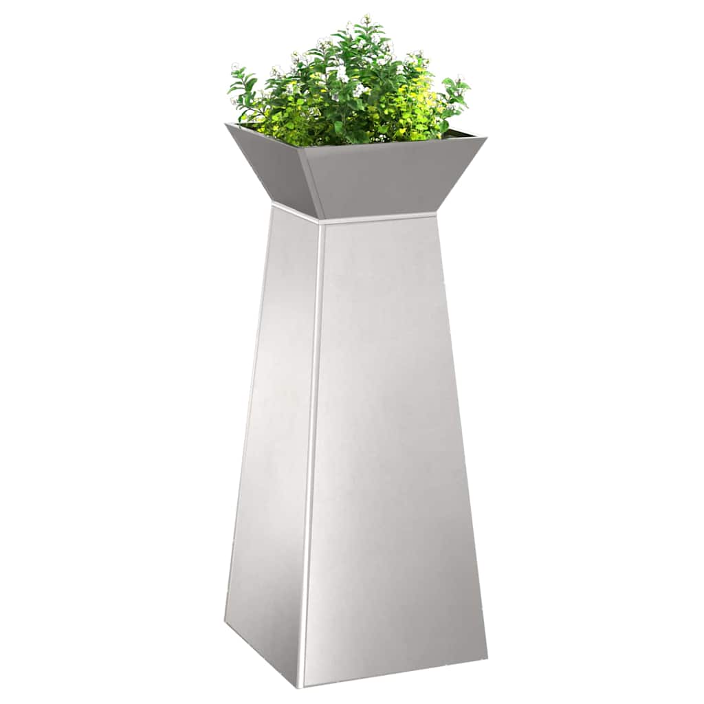 Maceta Pilar 2 Uds. Plateado 40 X 40 X 100 Cm Acero Inoxidable_2
