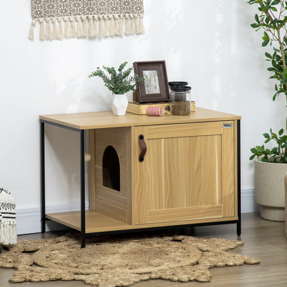 Pawhut Mueble Arenero Para Gatos Con Puerta Bola De Juguete 80x48x55 Cm Roble_1