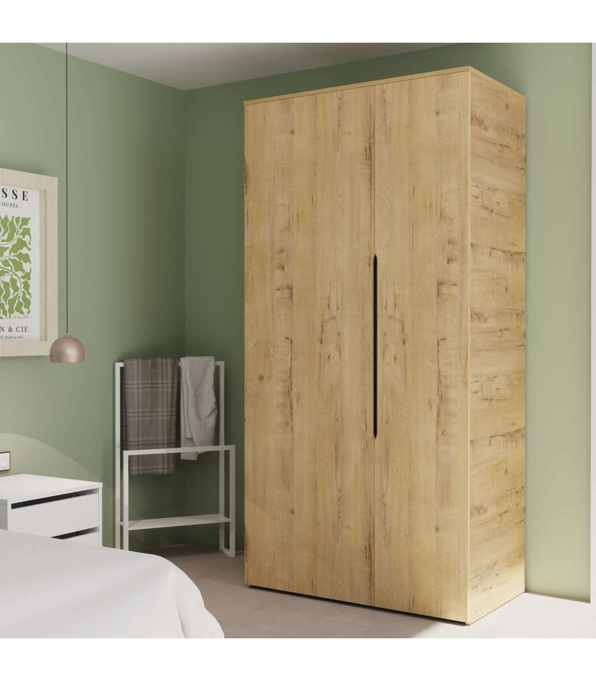Armario Ropero 2 Puertas Abatibles Noa Acabado Roble Gold, 100cm(ancho) 200cm(altura) 57cm_5