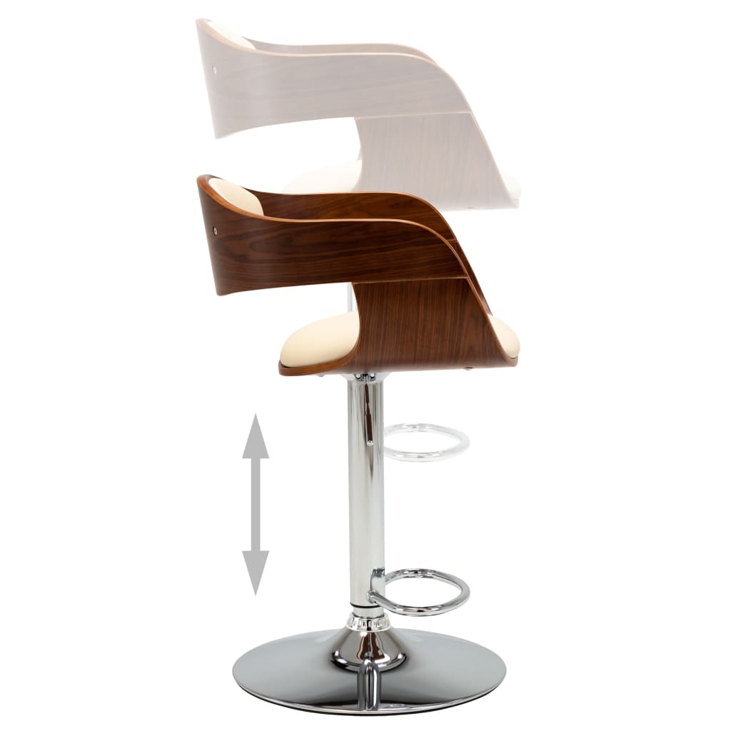 Taburete De Cocina De Madera Curvada Y Cuero Sintético Crema_2