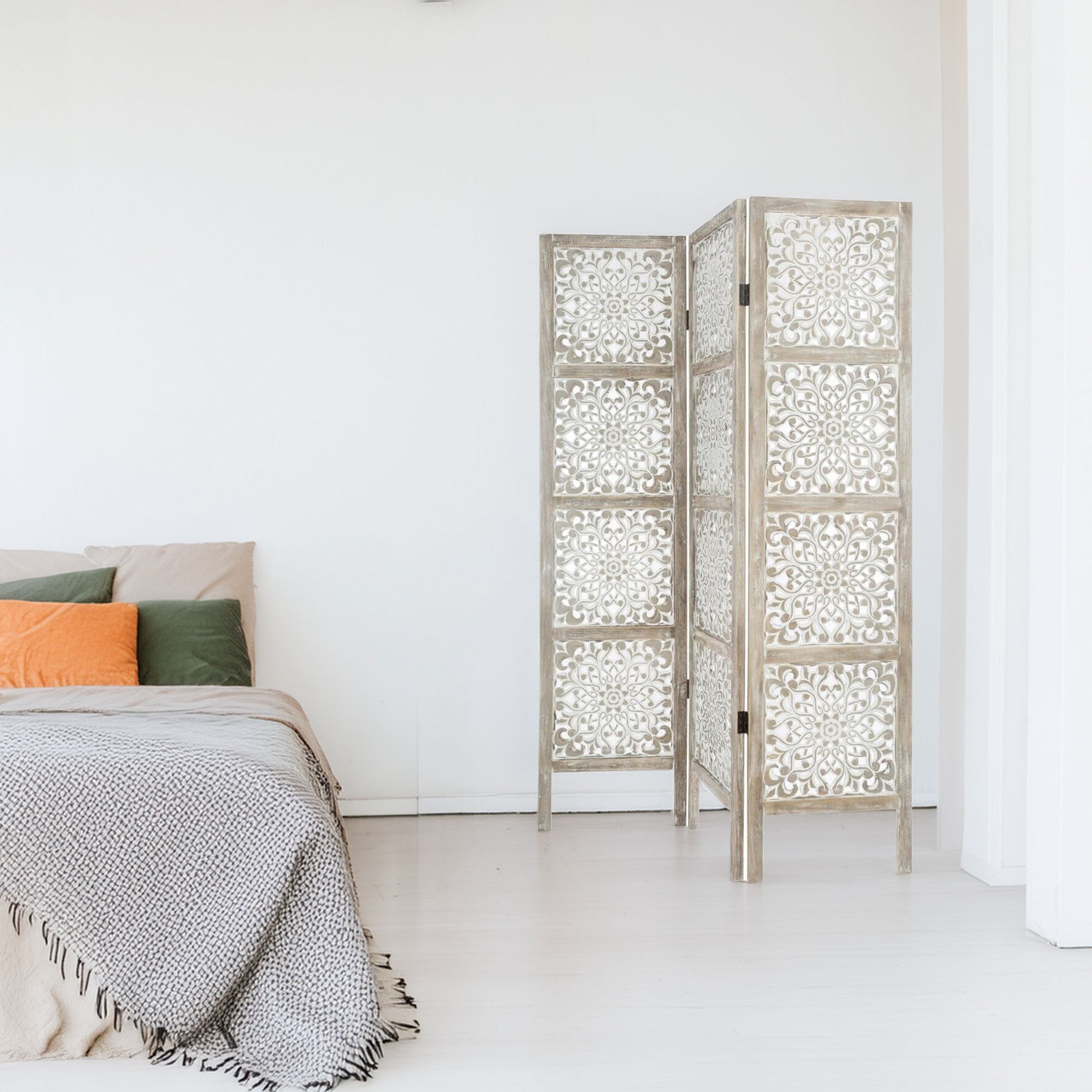 Wellhome Pantalla Madera Etnik Estampado Blanco