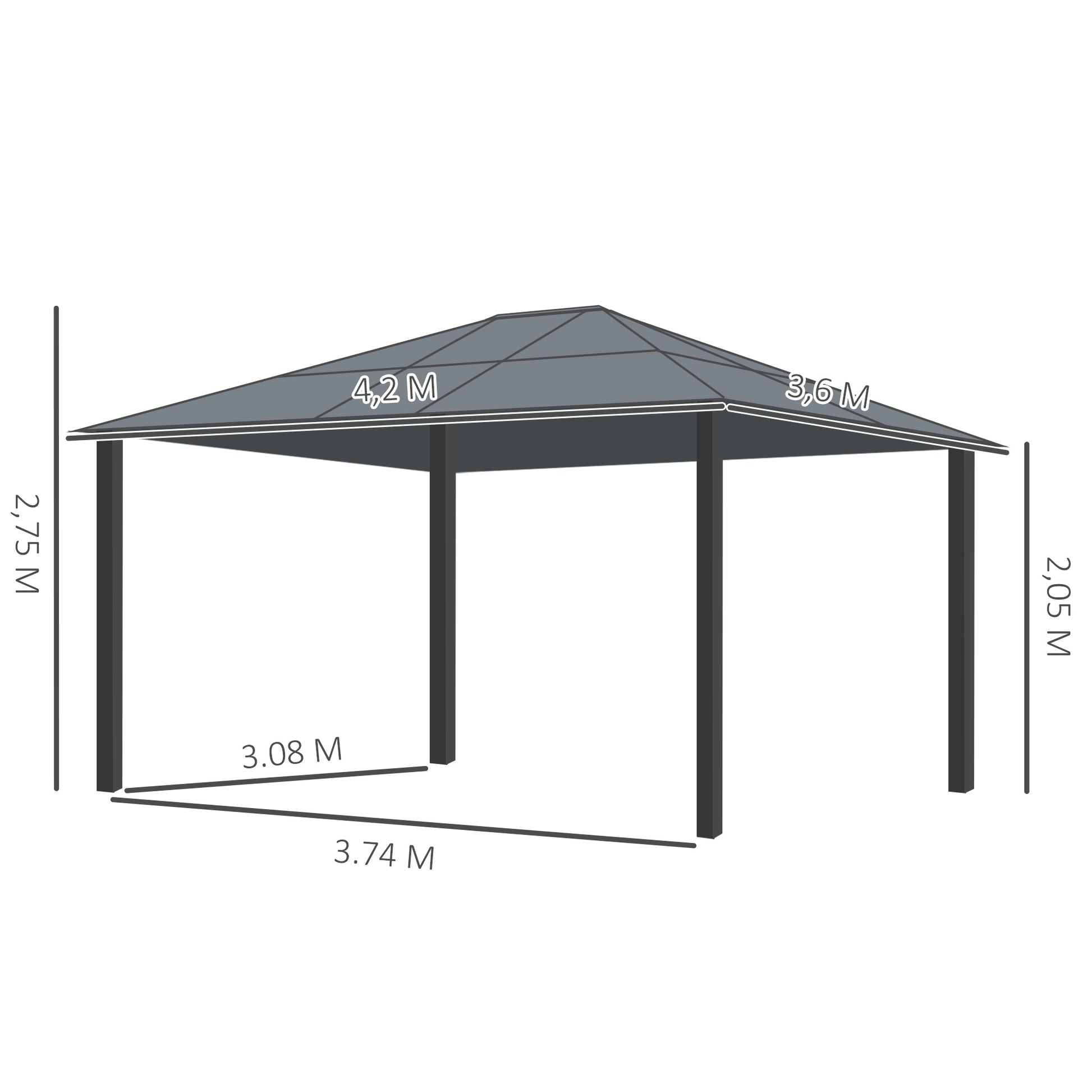 Outsunny Cenador Jardín 4,2x3,6m Techo De Policarbonato Y 4 Cortinas Mosquiteras_2