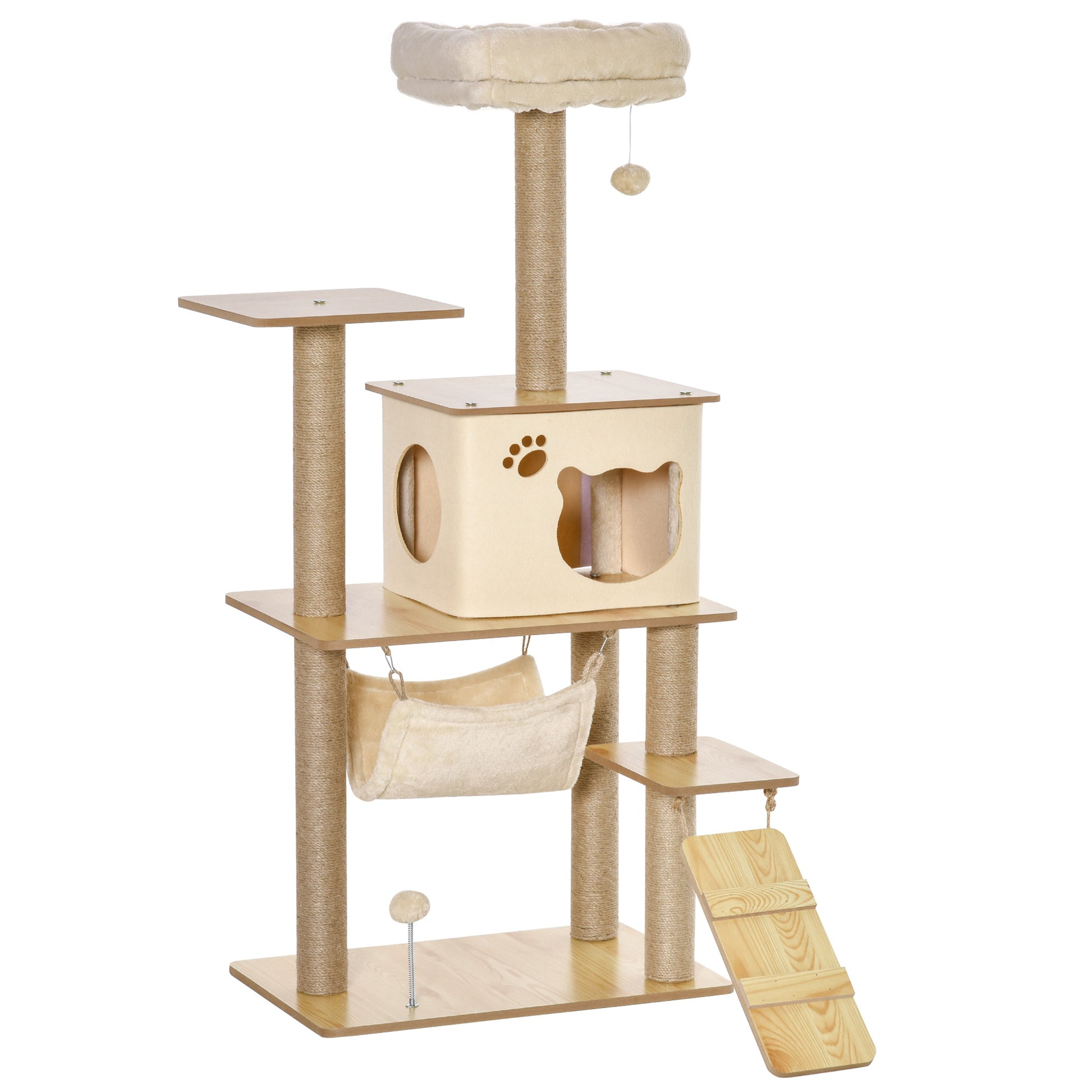 Pawhut Árbol Rascador Para Gatos Con Plataformas Hamaca Escalera Cueva 60x40x130_0