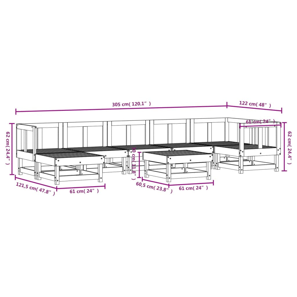 Vidaxl Juego De Muebles De Jardín 8 Pzas Madera Maciza Abeto Douglas_2