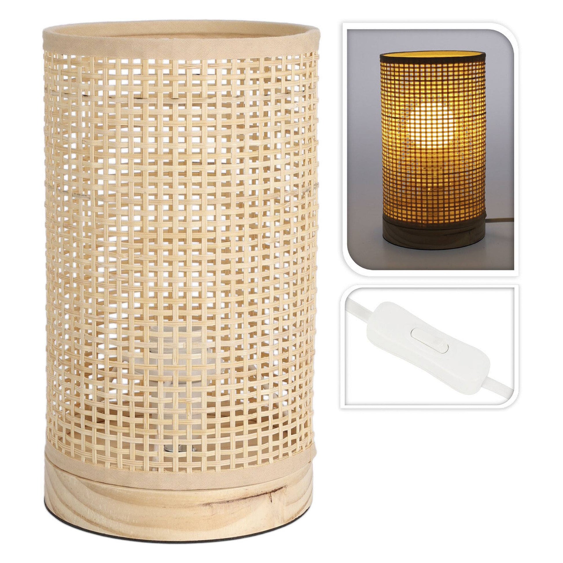 Well Home Lampara De Mesa Con Pantalla De Bambú Ø13x23cm